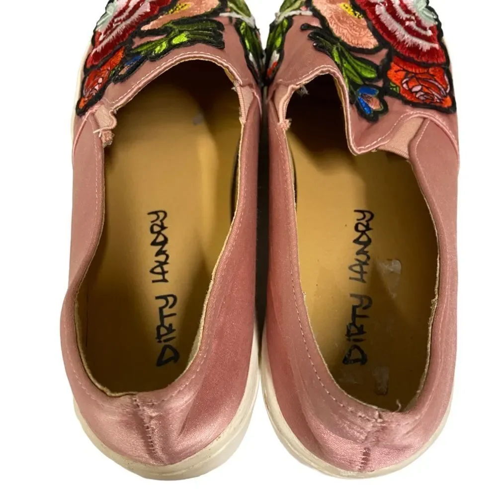 Dirty Laundry Women's Pink Embroidered Slip-On Sneakers Loafers 8